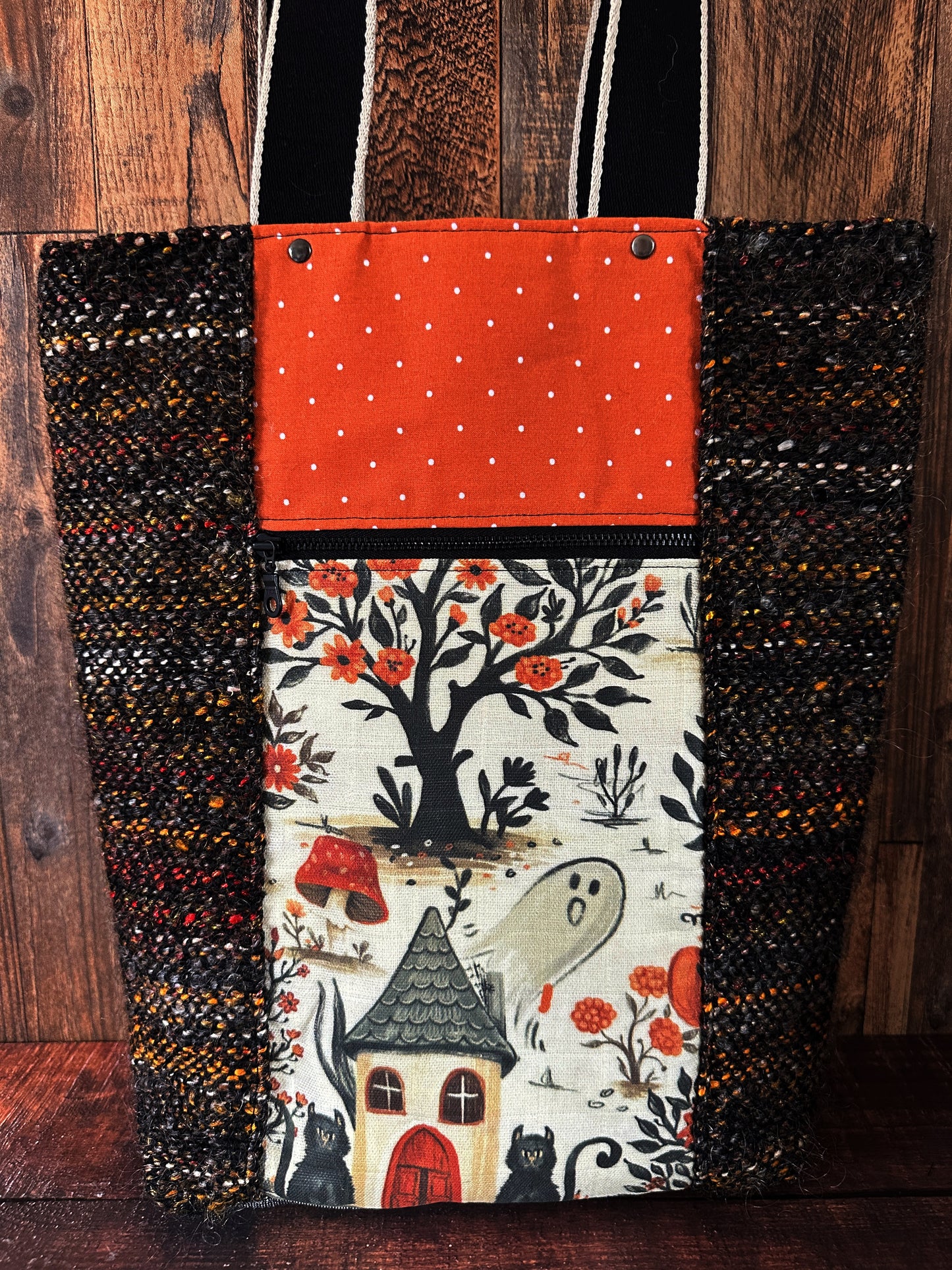 Cottage Witch and Woven Wool Double Pocket Large Tote Bag