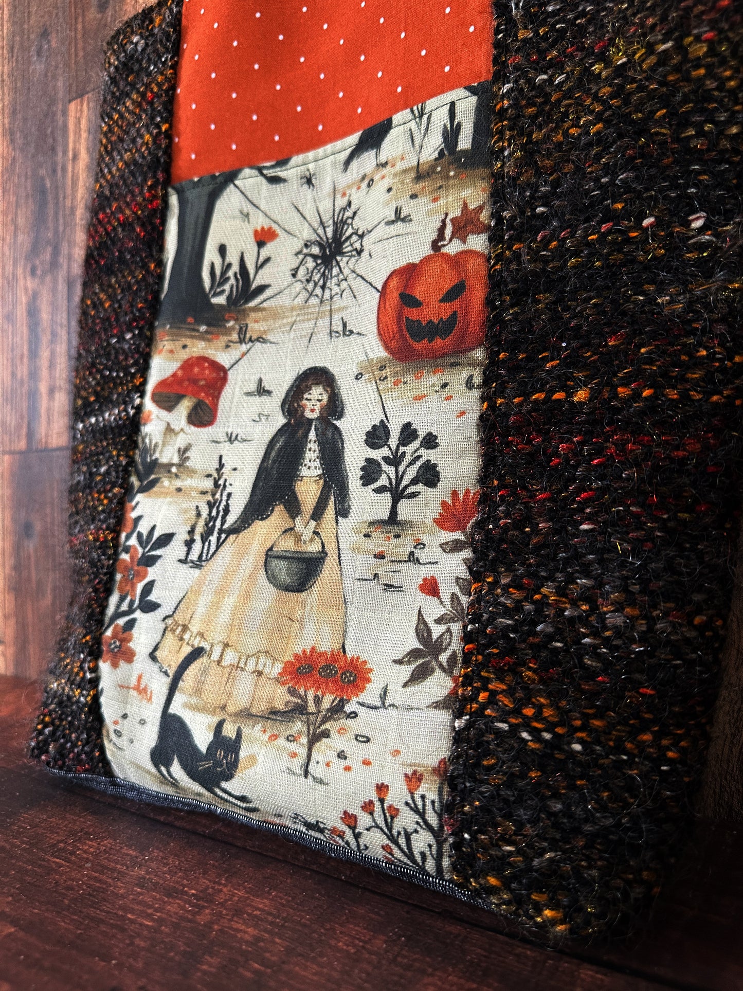 Cottage Witch and Woven Wool Double Pocket Large Tote Bag
