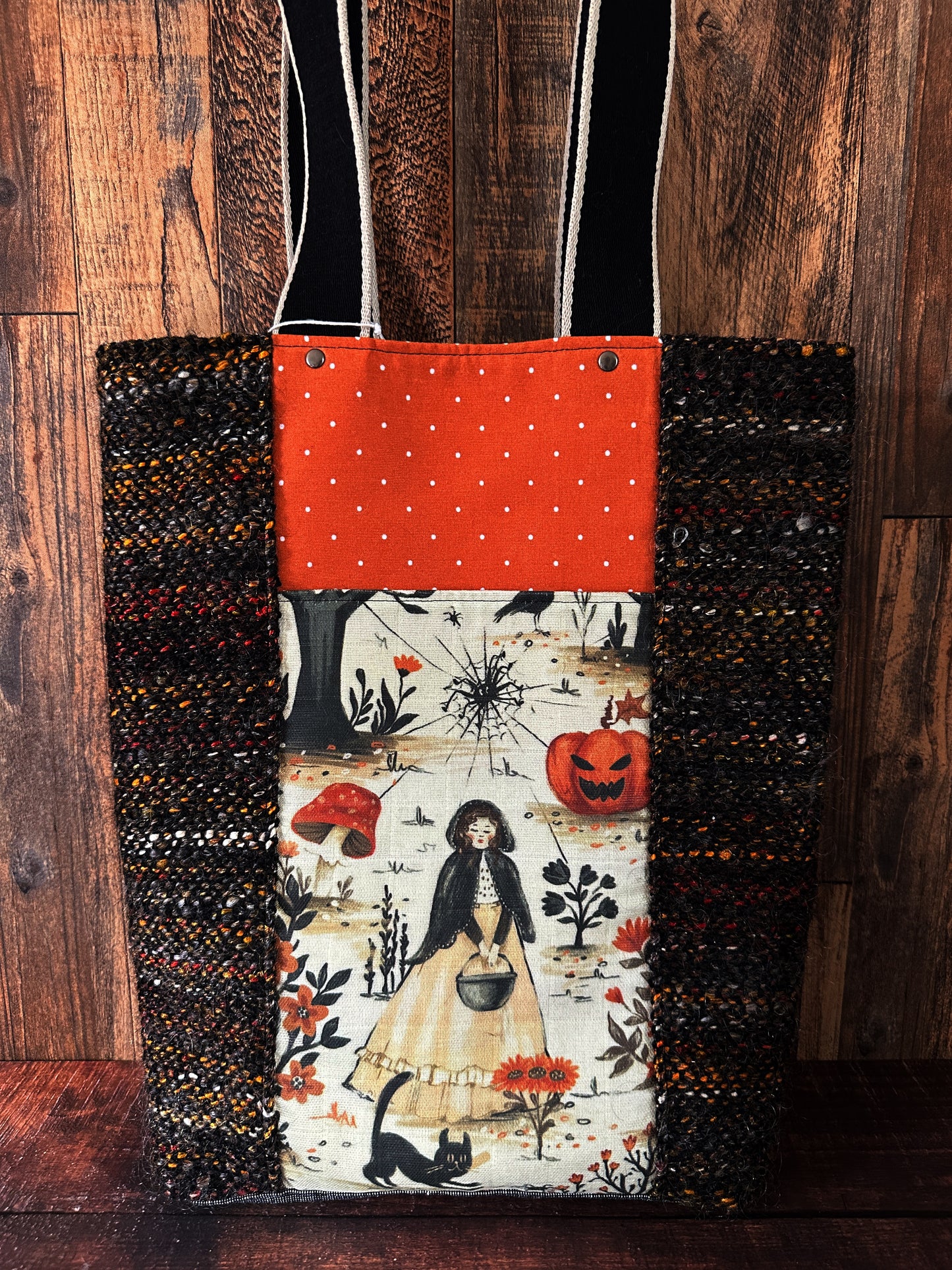 Cottage Witch and Woven Wool Double Pocket Large Tote Bag