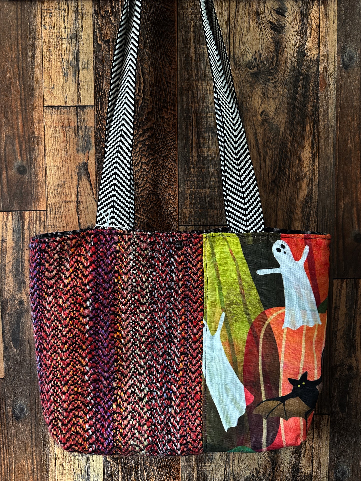 Haunted Pumpkin Patch and Handwoven Wool Med Tote