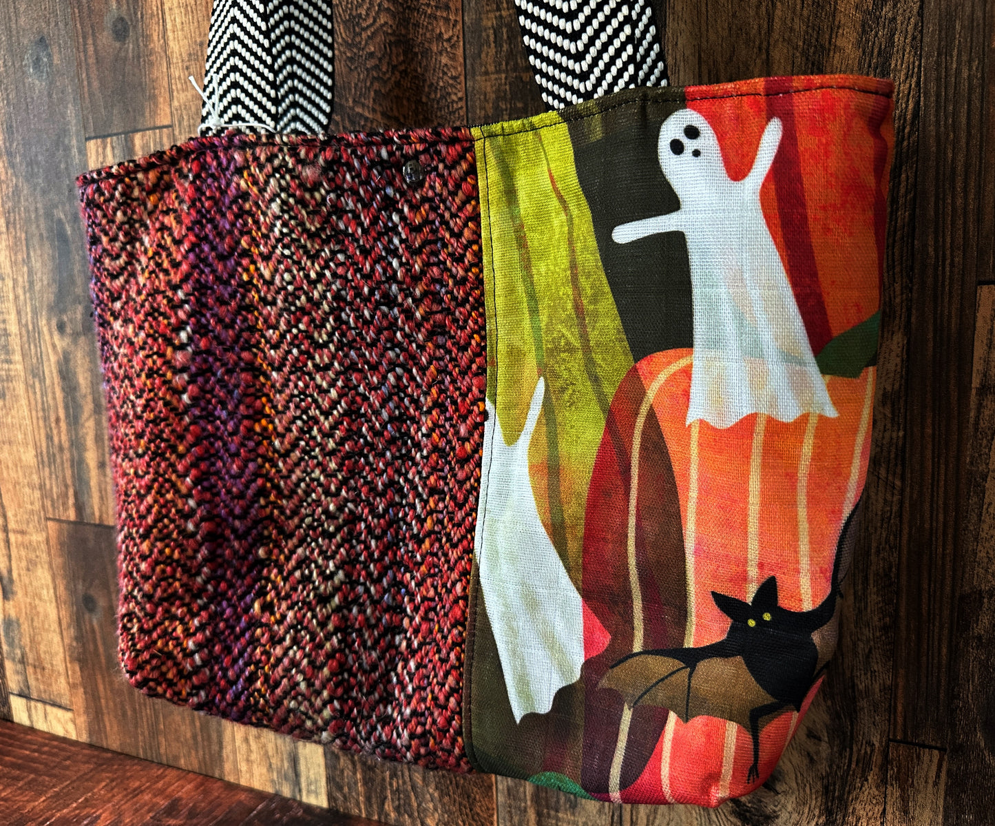 Haunted Pumpkin Patch and Handwoven Wool Med Tote