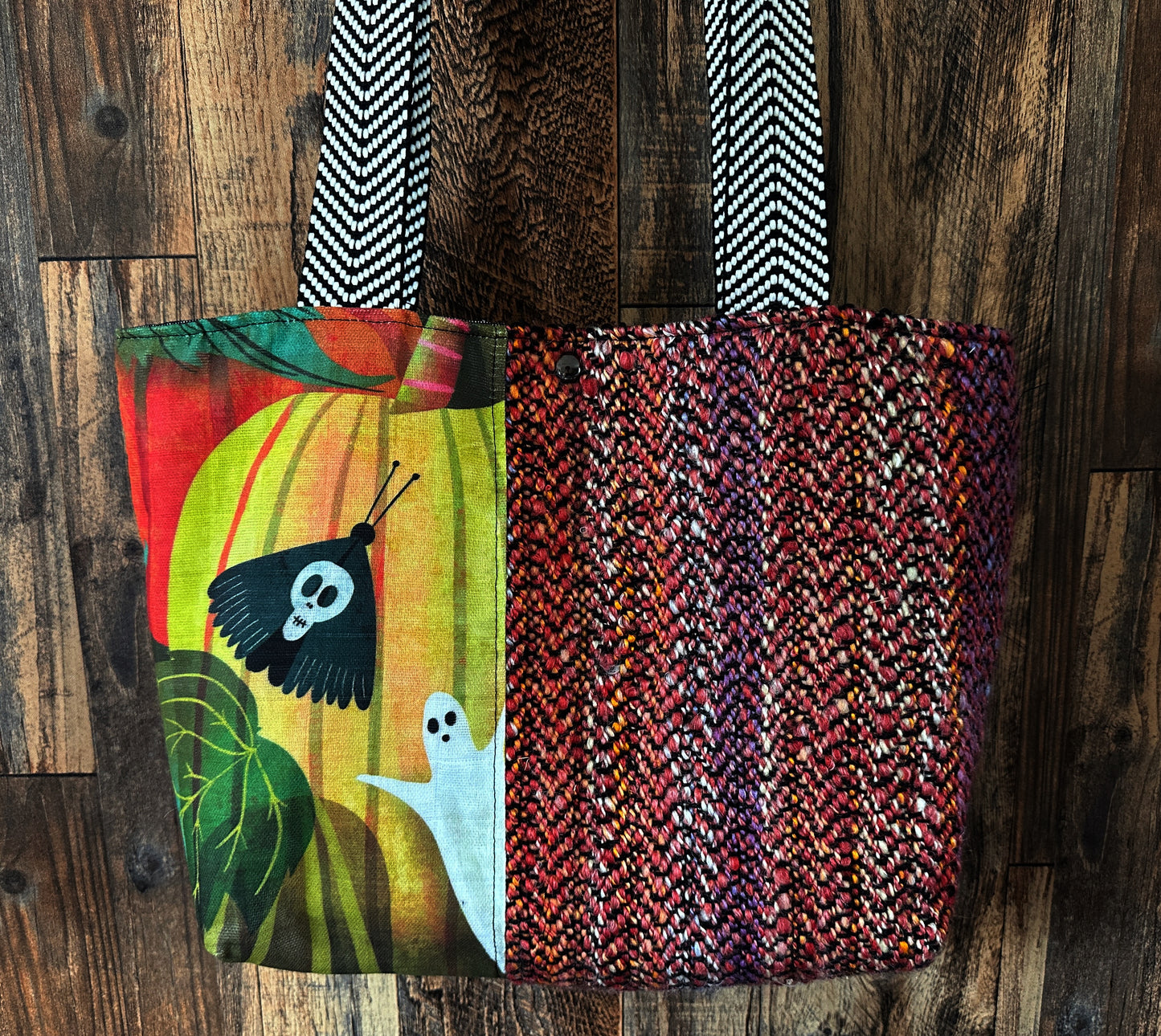 Haunted Pumpkin Patch and Handwoven Wool Med Tote