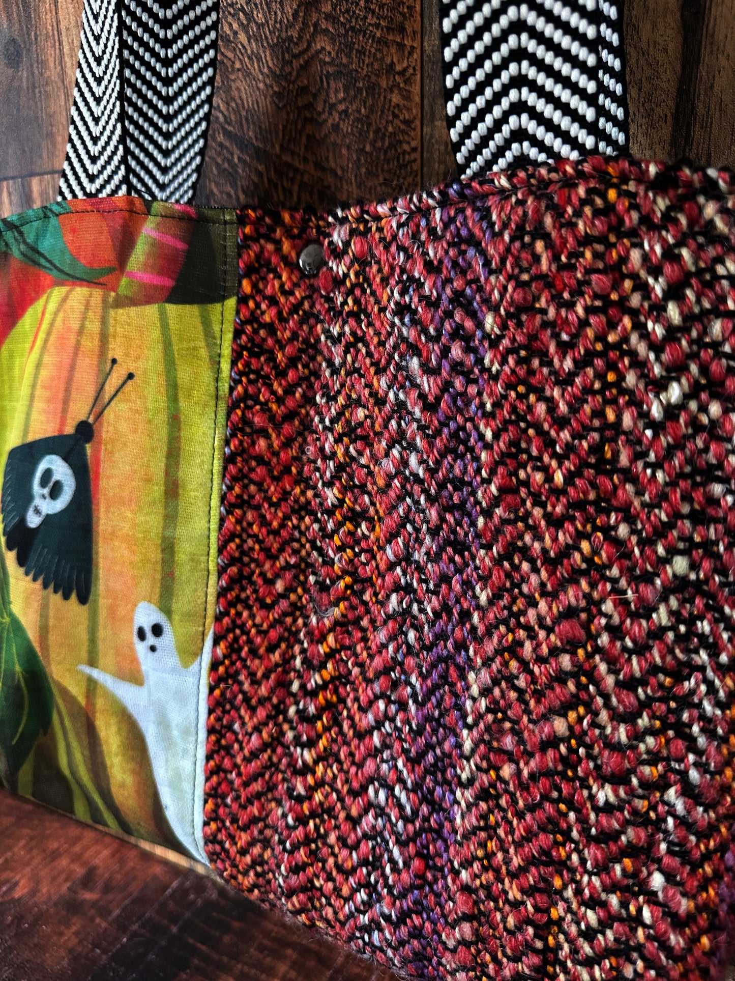Haunted Pumpkin Patch and Handwoven Wool Med Tote