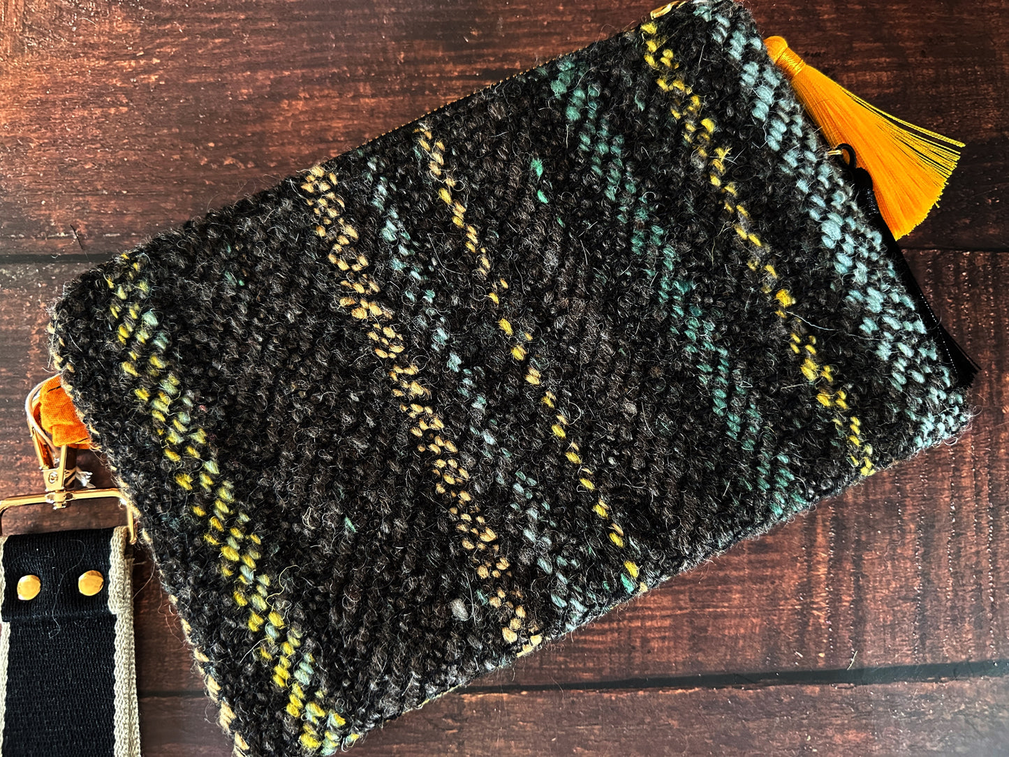 Calavera and Cempasúchil & Handwoven Wool Double Zipper Clutch