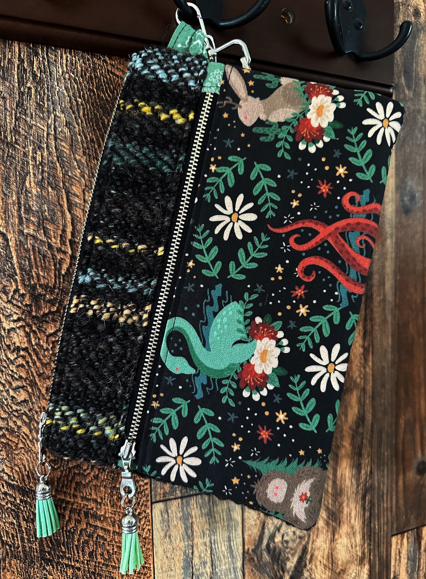 Cutie Cryptids and Handwoven Wool Double Zipper Clutch
