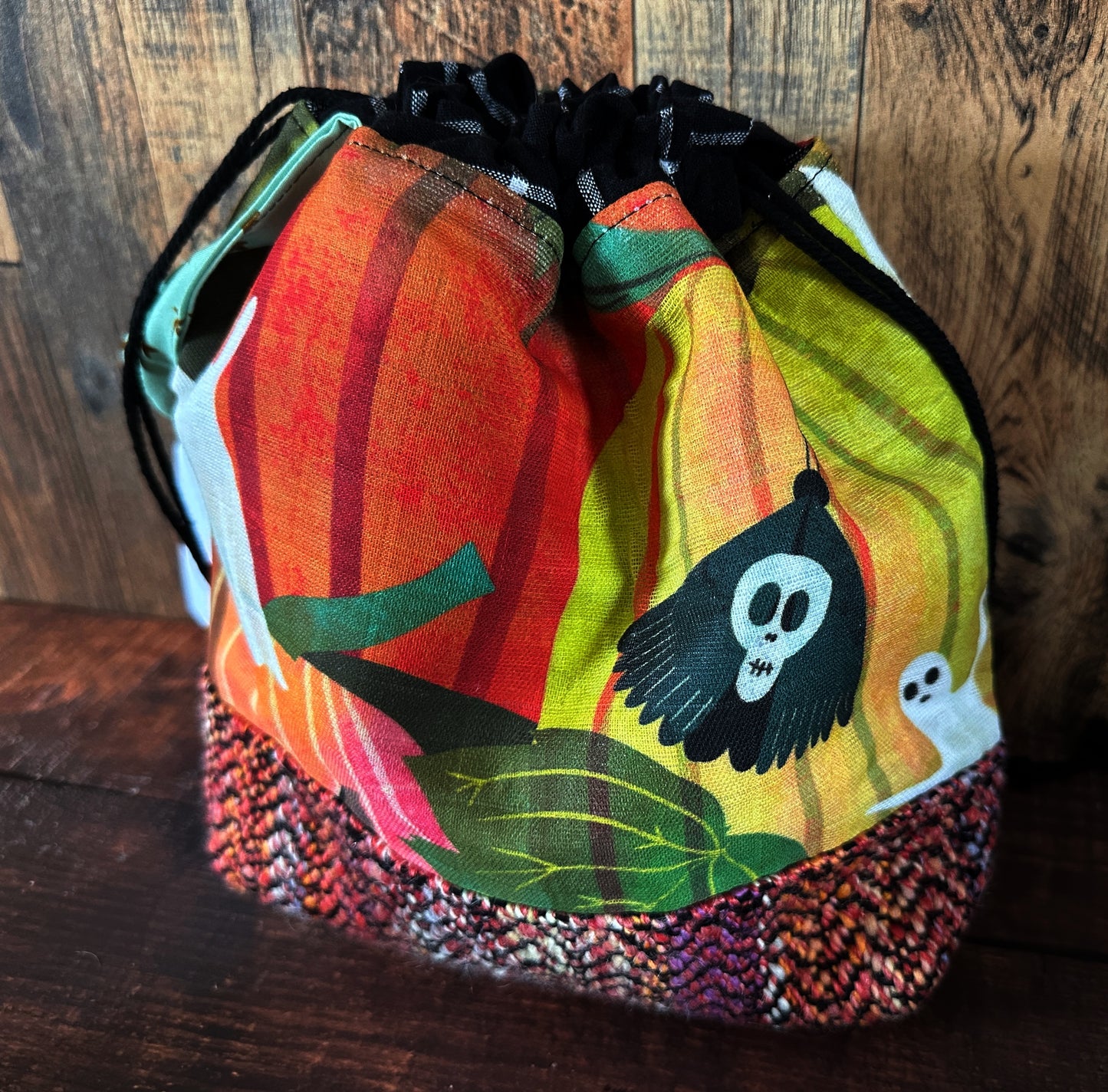 Haunted Pumpkin Patch and Handwoven Wool Medium Project Bag