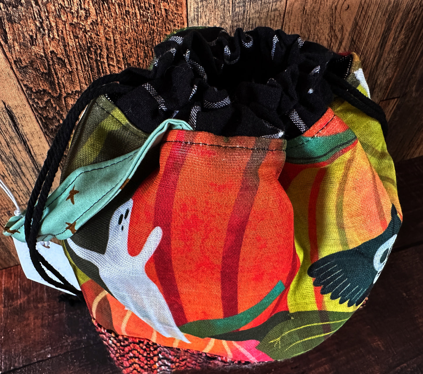 Haunted Pumpkin Patch and Handwoven Wool Medium Project Bag