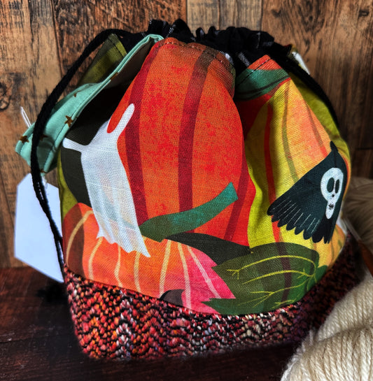 Haunted Pumpkin Patch and Handwoven Wool Medium Project Bag