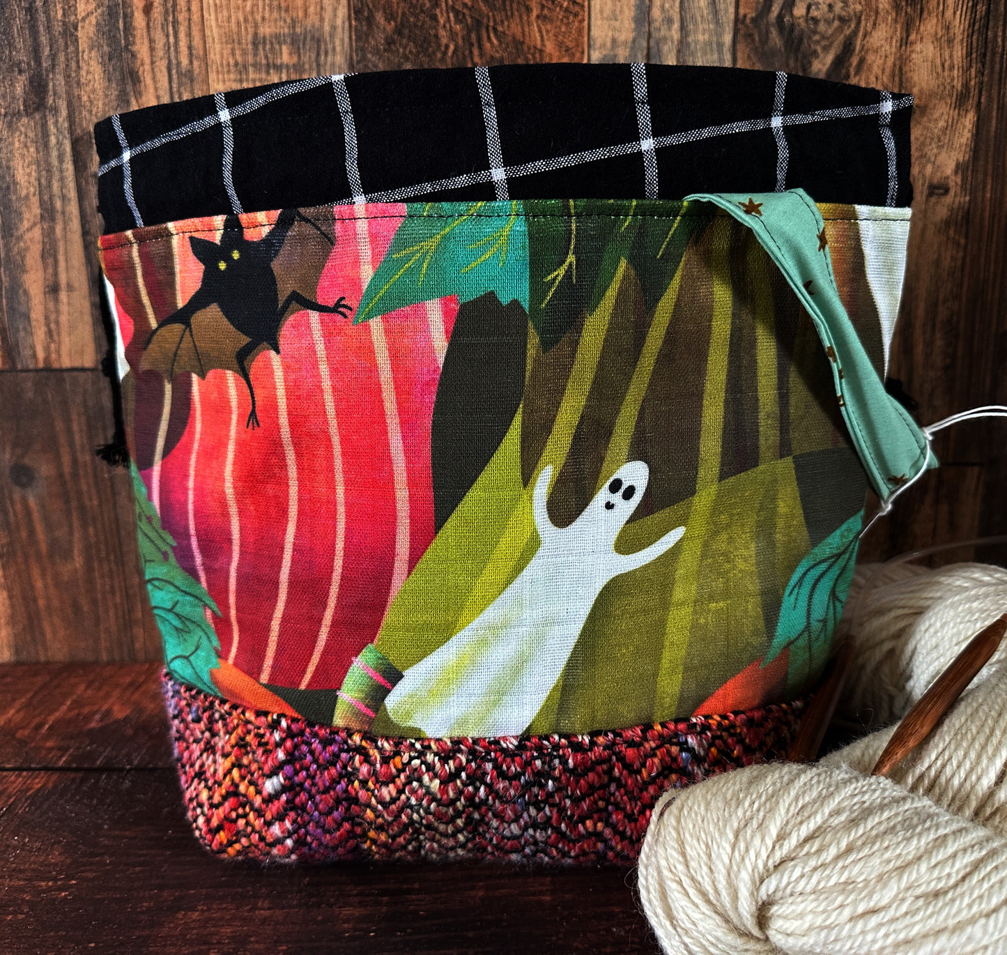 Haunted Pumpkin Patch and Handwoven Wool Medium Project Bag
