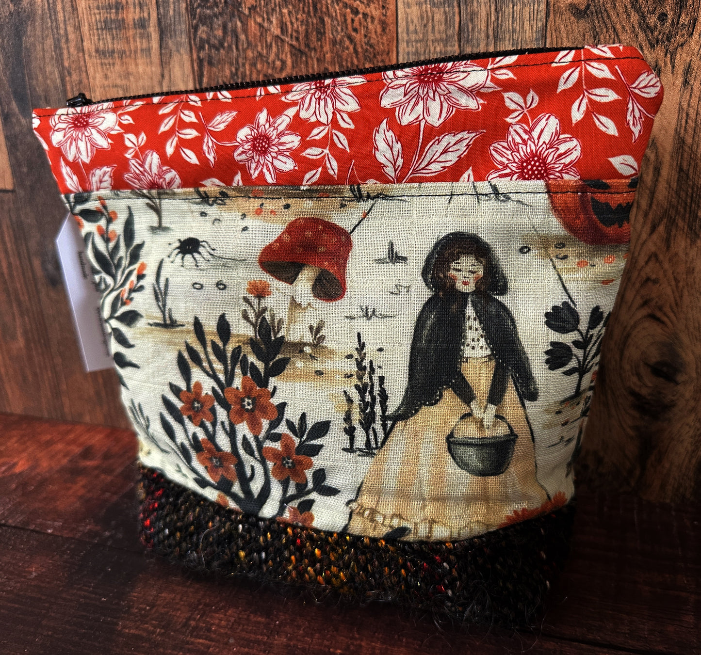 Cottage Witch and Woven Wool Cosmetic or Zipper Bag