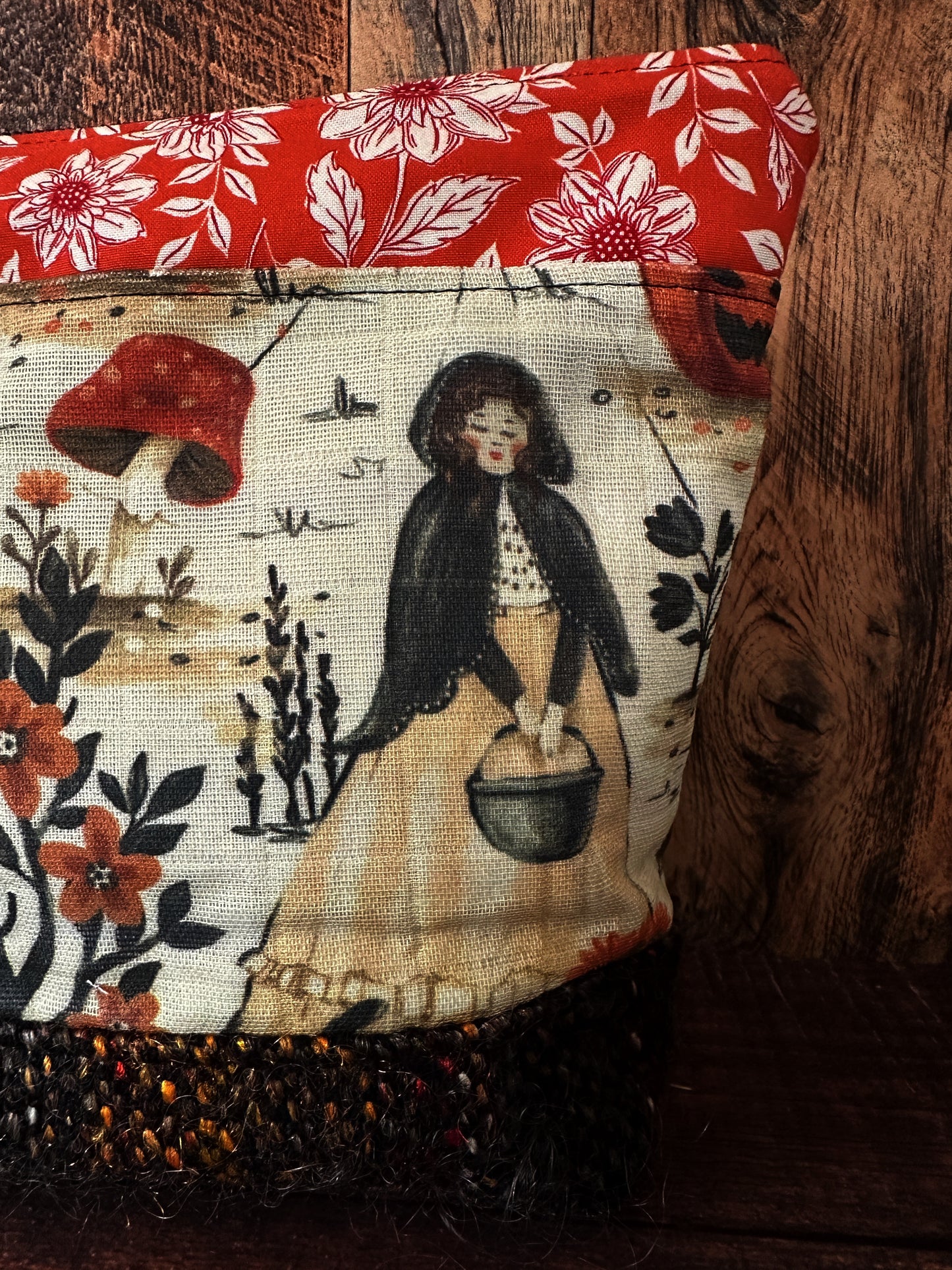 Cottage Witch and Woven Wool Cosmetic or Zipper Bag