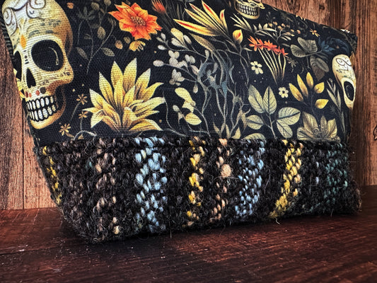 Calavera and Cempasúchil & Handwoven Wool Medium Open Wide Bag