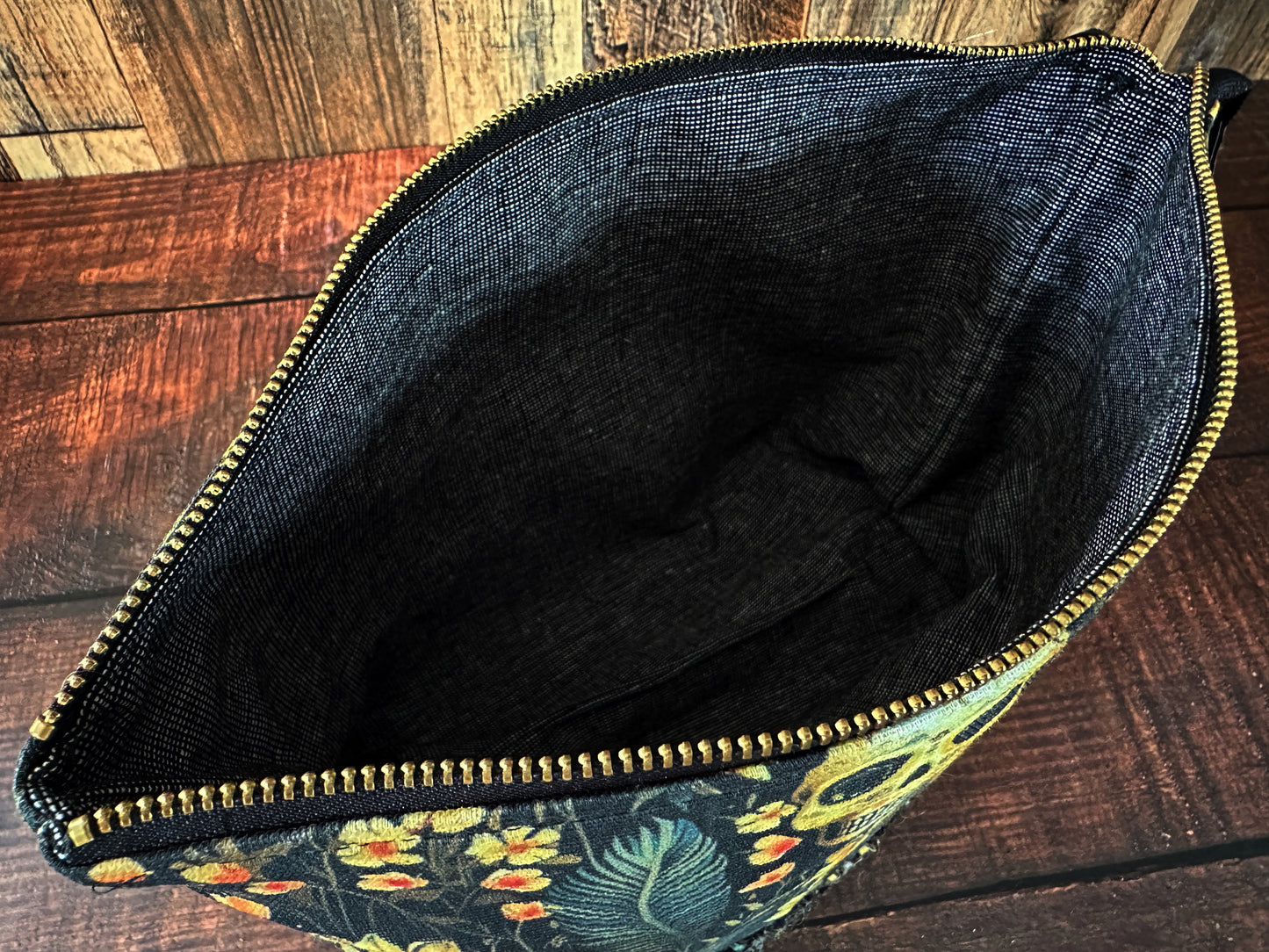 Calavera and Cempasúchil & Handwoven Wool Medium Open Wide Bag