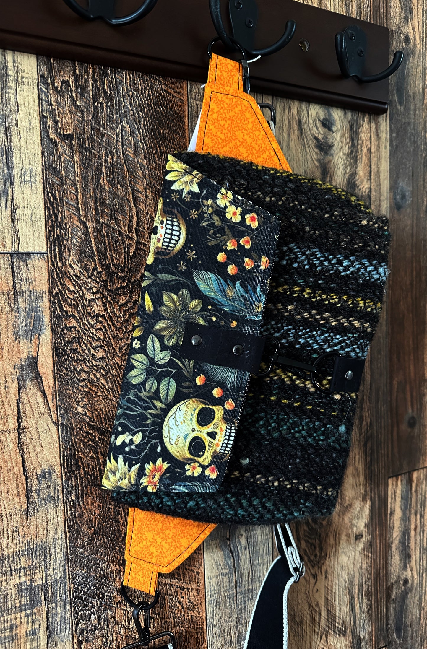 Calavera and Cempasúchil and Woven Wool Crossbody Sling Bag
