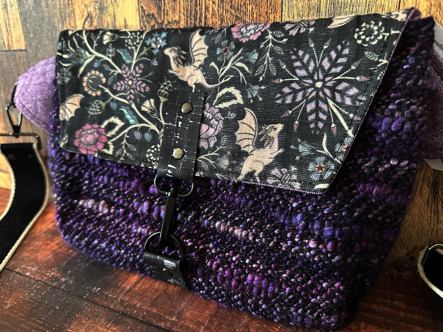 Pollinator Dragon and Woven Wool Crossbody Sling Bag