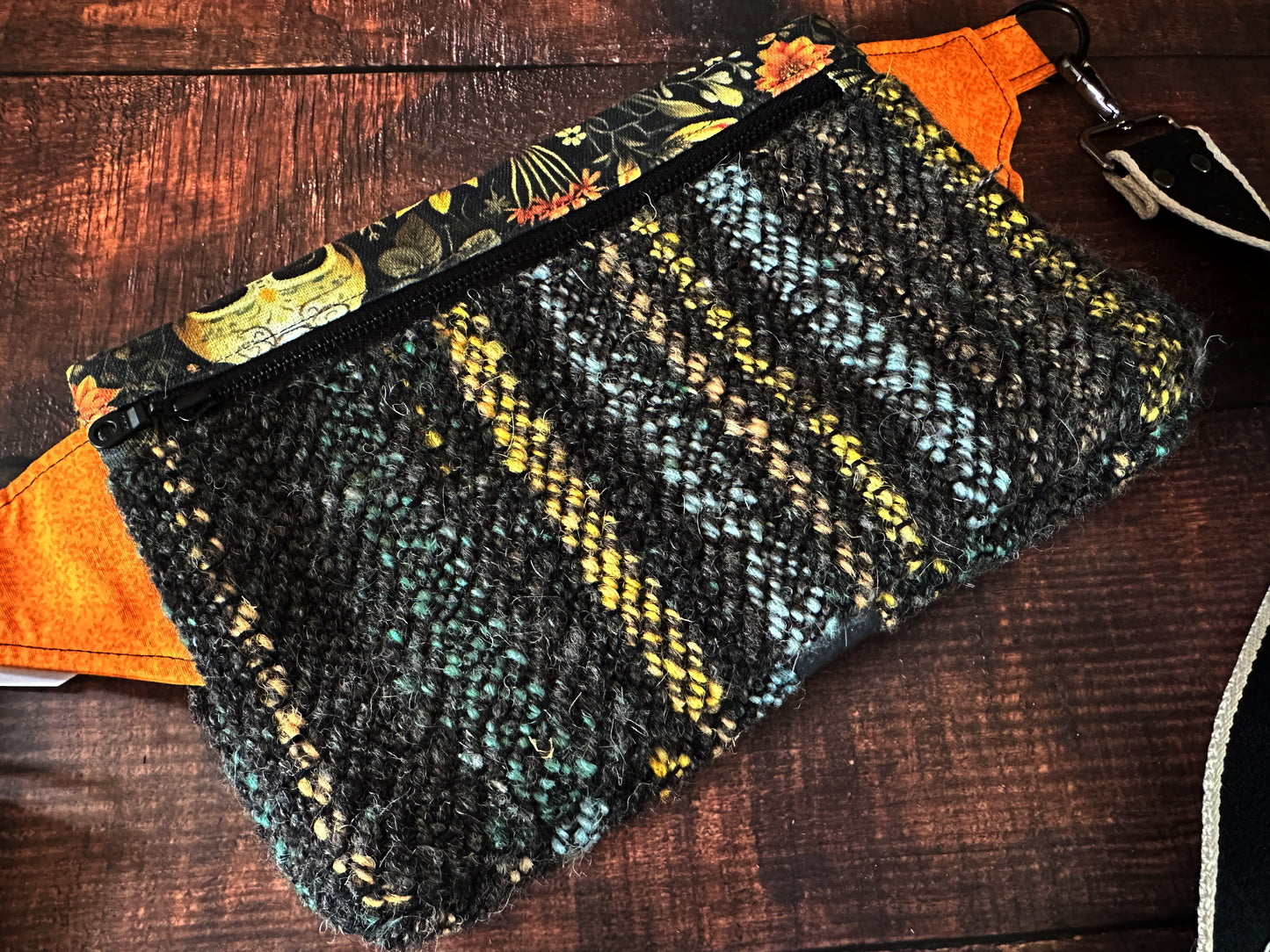 Calavera and Cempasúchil and Woven Wool Crossbody Sling Bag