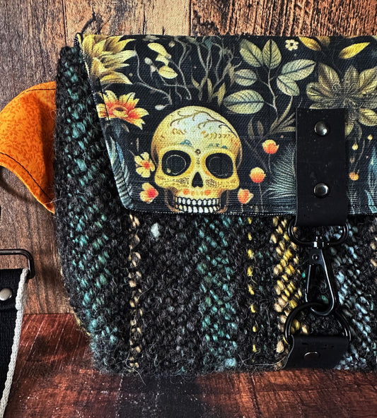 Calavera and Cempasúchil and Woven Wool Crossbody Sling Bag