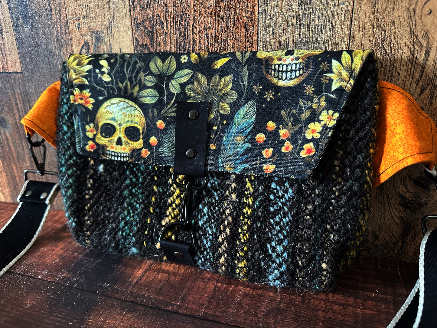 Calavera and Cempasúchil and Woven Wool Crossbody Sling Bag