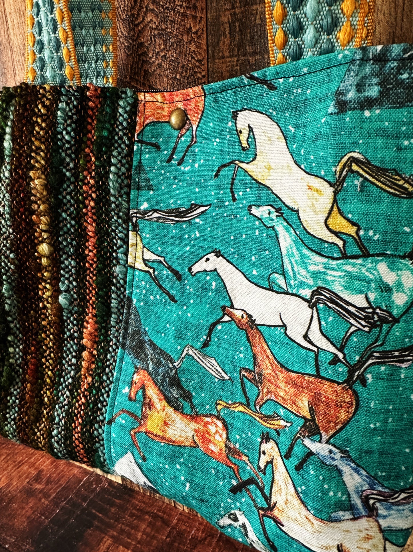 Wild Horses and Handwoven Wool Med Tote