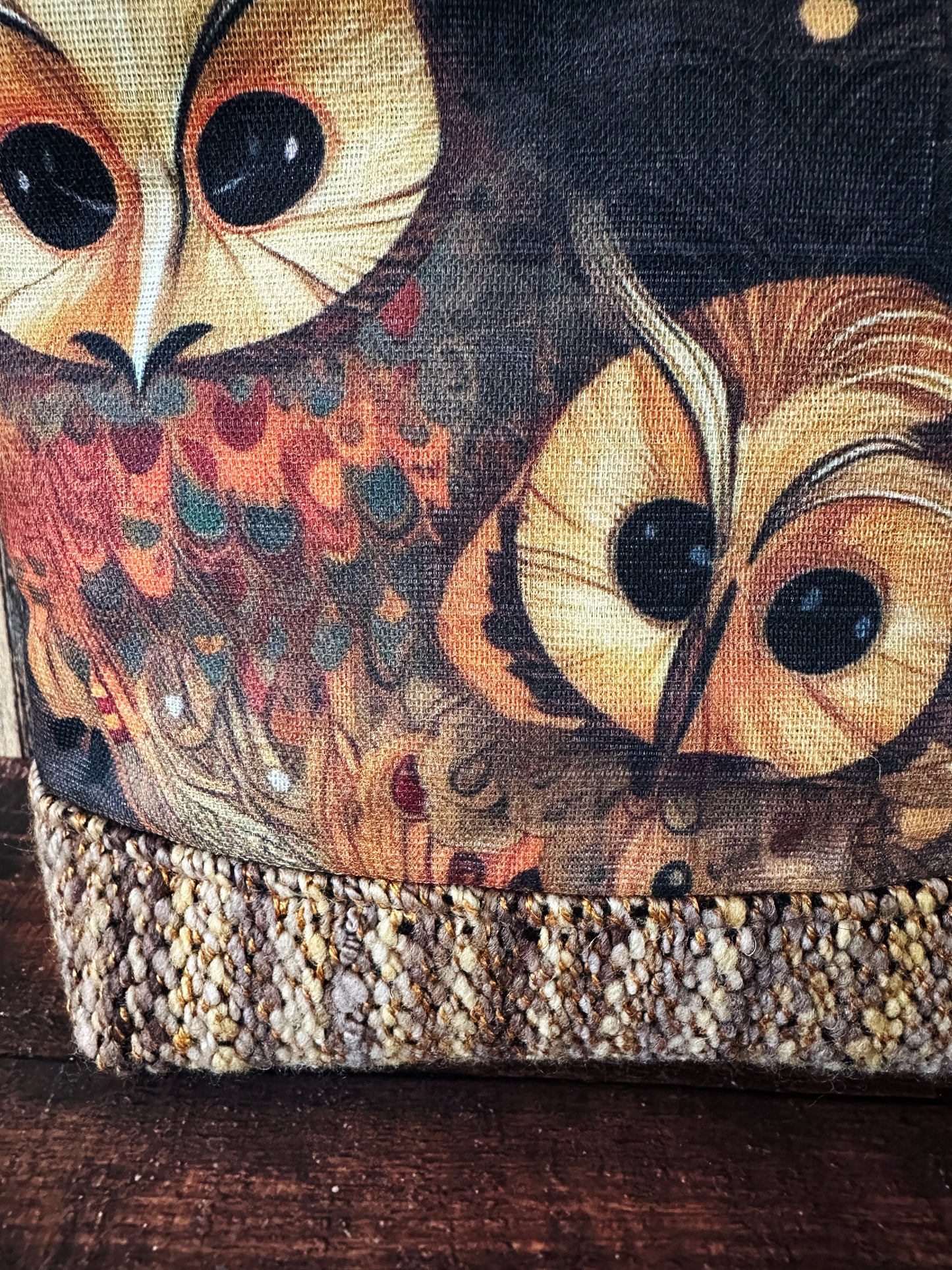 Golden Owls and Woven Wool Cosmetic or Zipper Bag