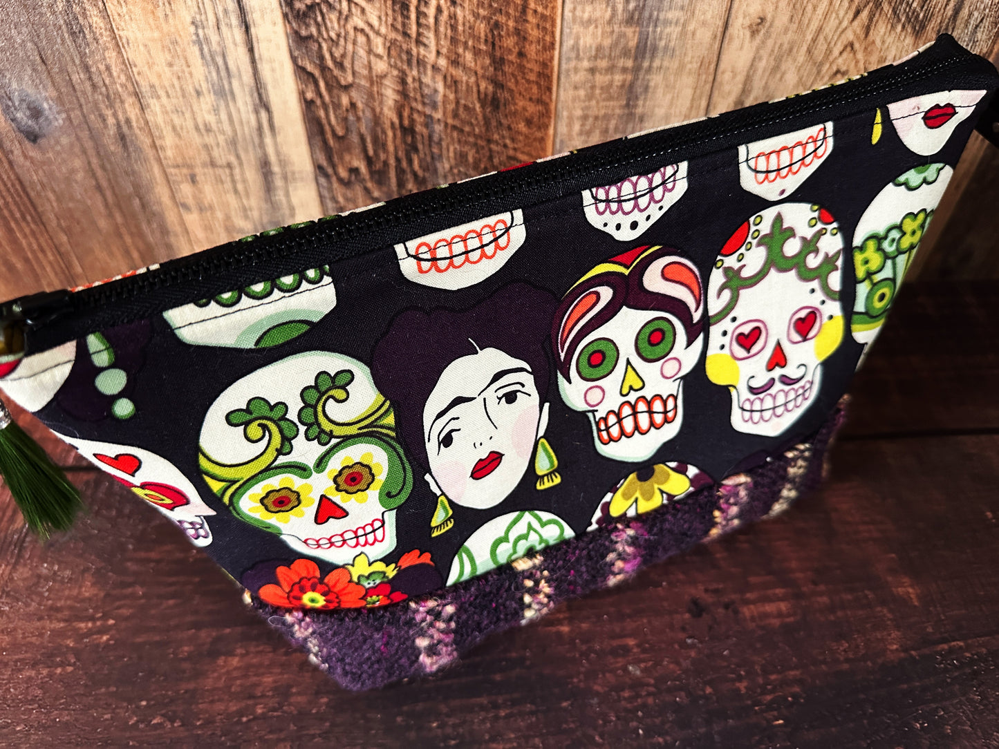 Frida and Calavera & Handwoven Wool Medium Open Wide Bag