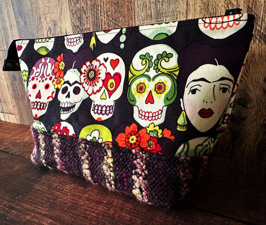 Frida and Calavera & Handwoven Wool Medium Open Wide Bag