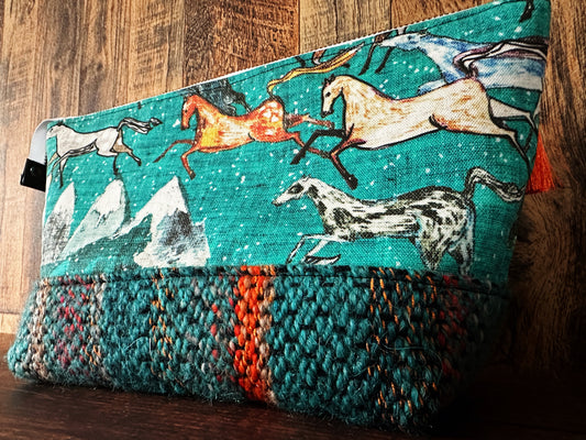 Wild Horses & Handwoven Wool Medium Open Wide Bag