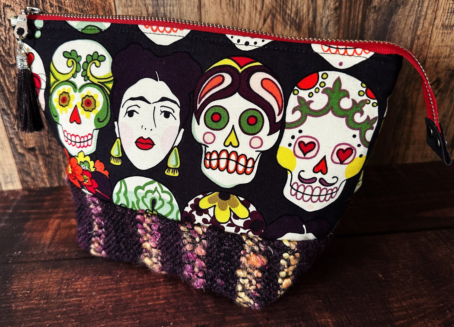 Frida and Calaveras & Woven Wool Small Open Wide Bag