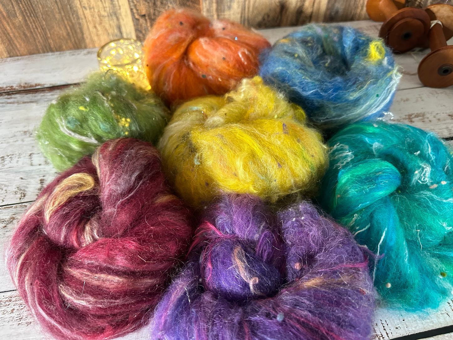 VERY ARTY Art Batts ~ Mixed Set Rainbow of Shetland and Mohair for Spinning or Felting