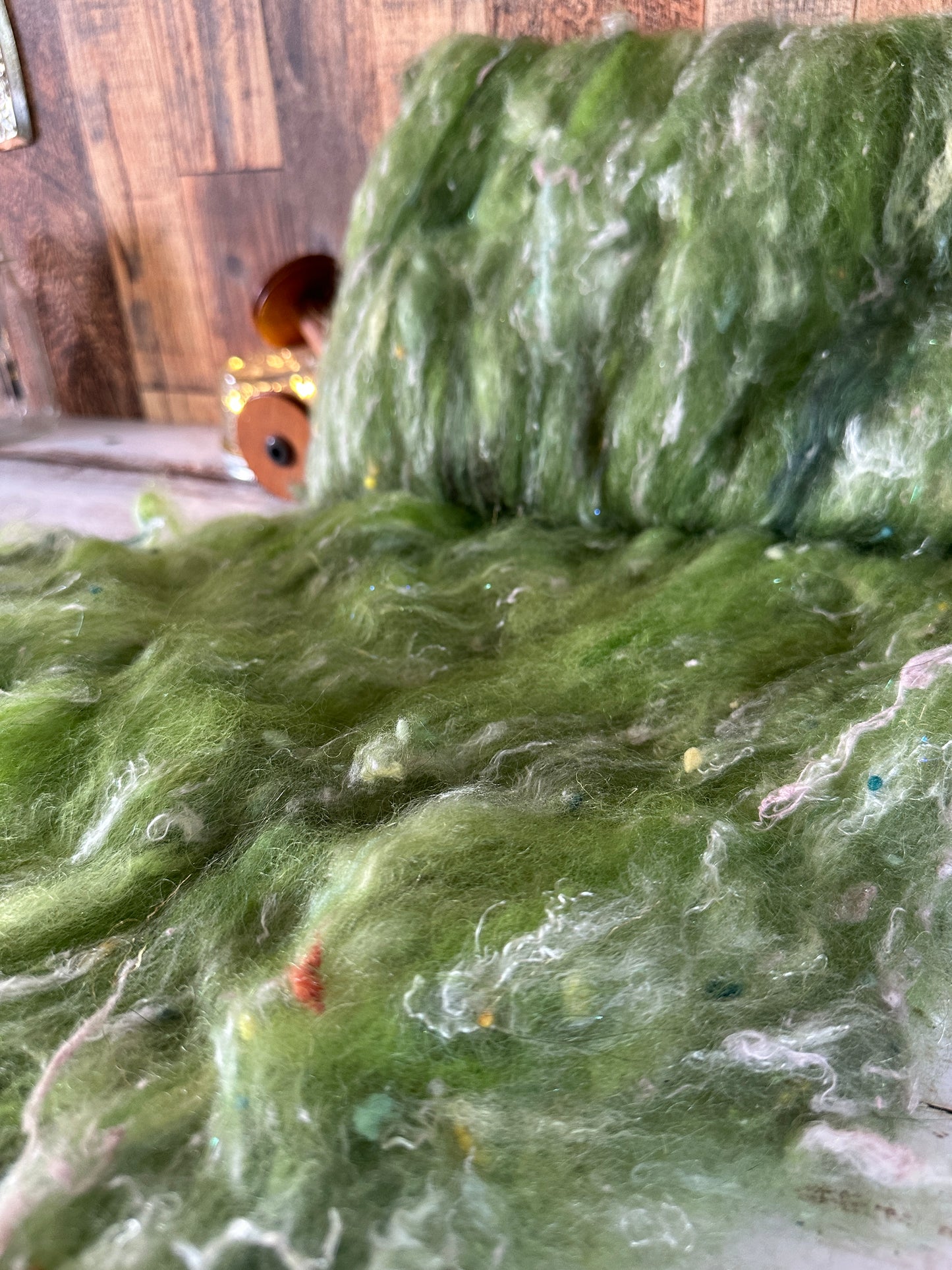 VERY ARTY Art Batts ~ Shetland and Mohair Batt for Spinning or Felting ~ Greens