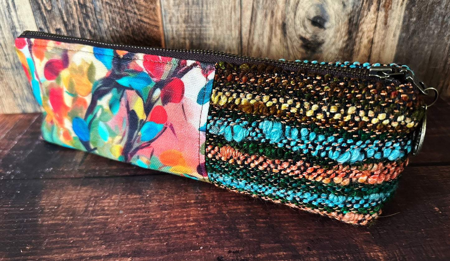 Fall Foliage and Handwoven Wool Long and Lean Zipper Bag