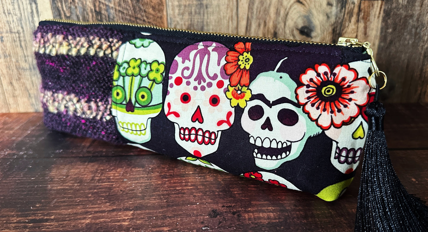 Frida and Calavera and Handwoven Wool Long and Lean Zipper Bag (Copy)