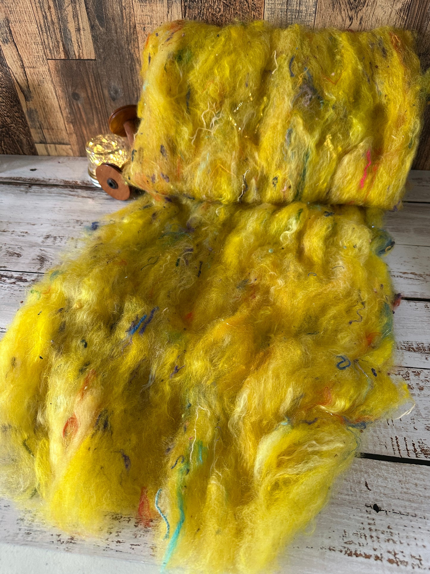 VERY ARTY Art Batts ~ Shetland and Mohair Batt for Spinning or Felting ~ Yellows