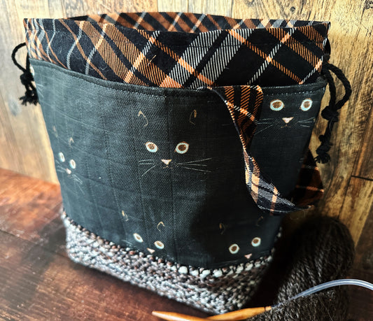 Black Cats & Handwoven Wool Small Project Bag