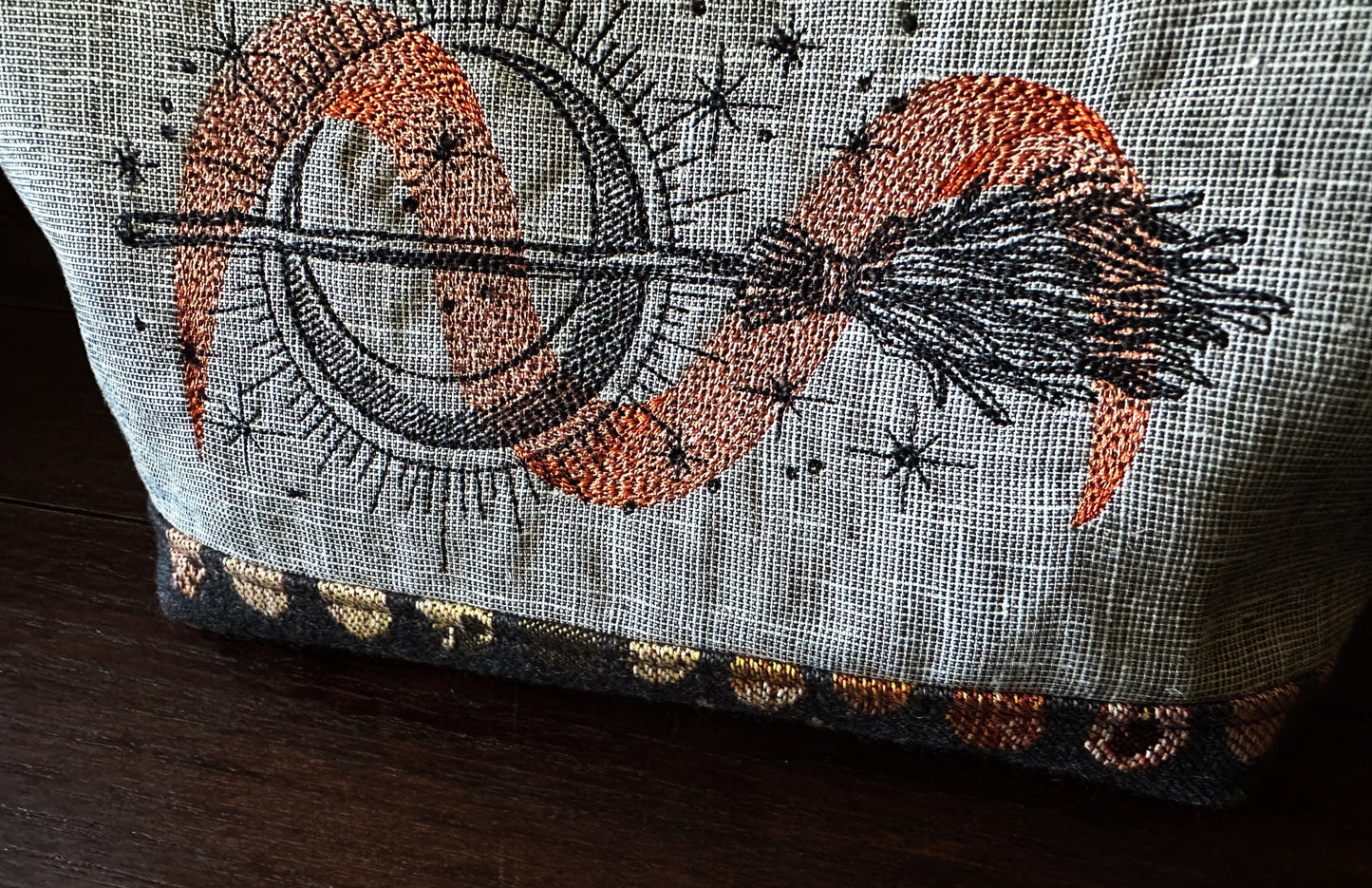 Witches Broom and Autumn Spiders Medium Open Wide Spindle Bag