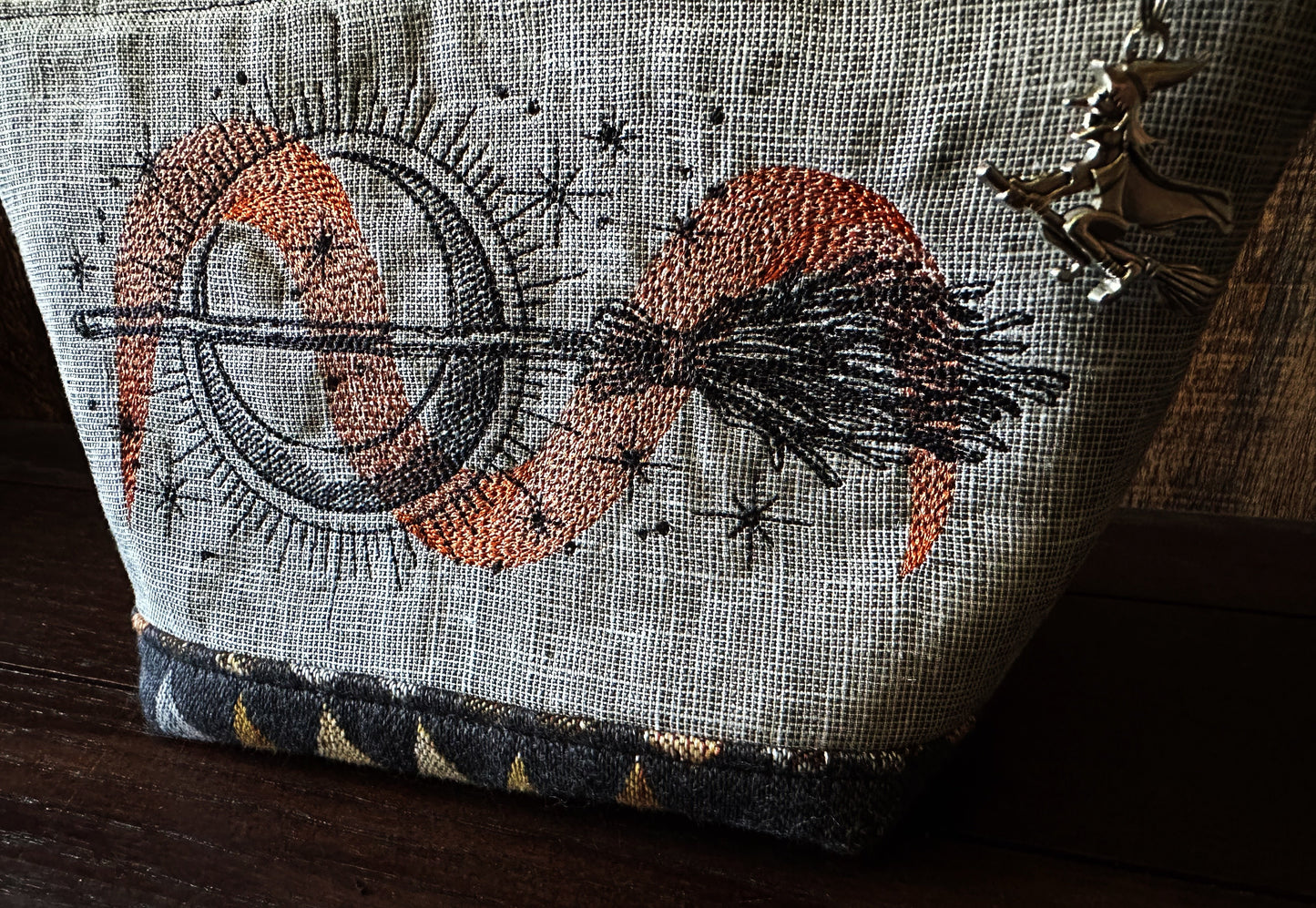Witches Broom and Autumn Spiders Small Open Wide Spindle Bag