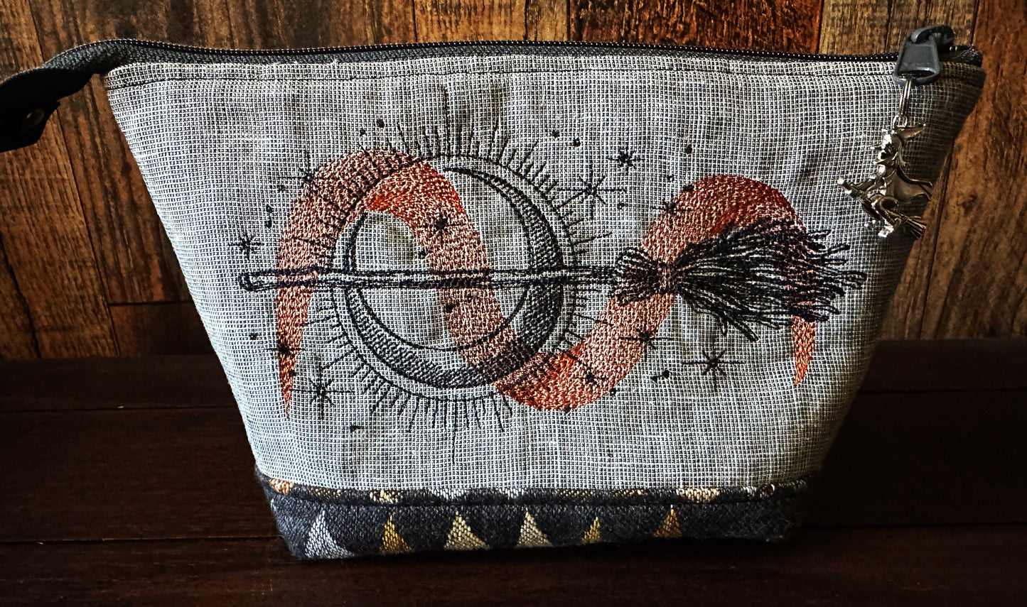 Witches Broom and Autumn Spiders Small Open Wide Spindle Bag