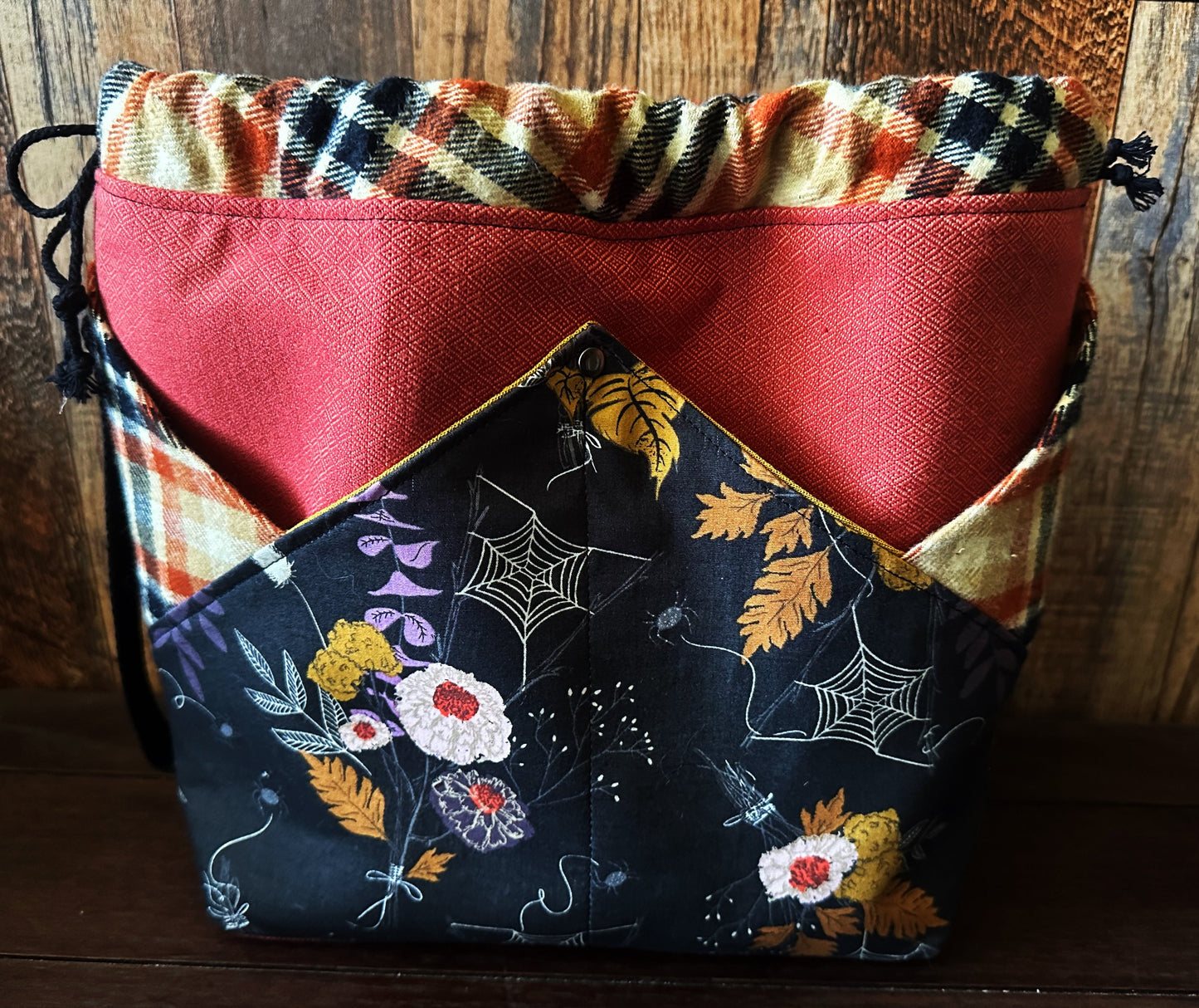 Autumn with Spiders Plenty O' Pockets Large Drawstring Pouch
