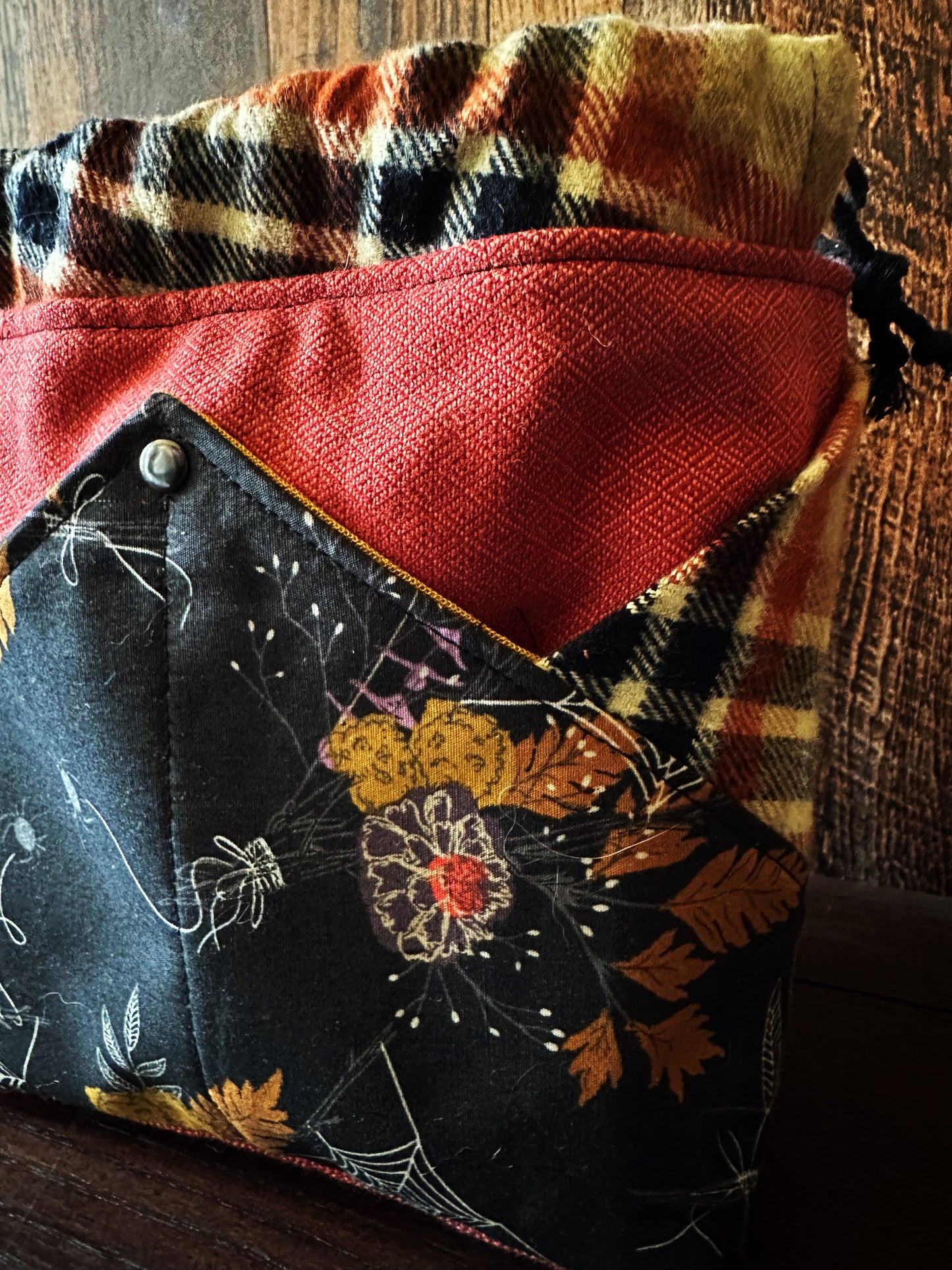 Autumn with Spiders Plenty O' Pockets Small Drawstring Pouch