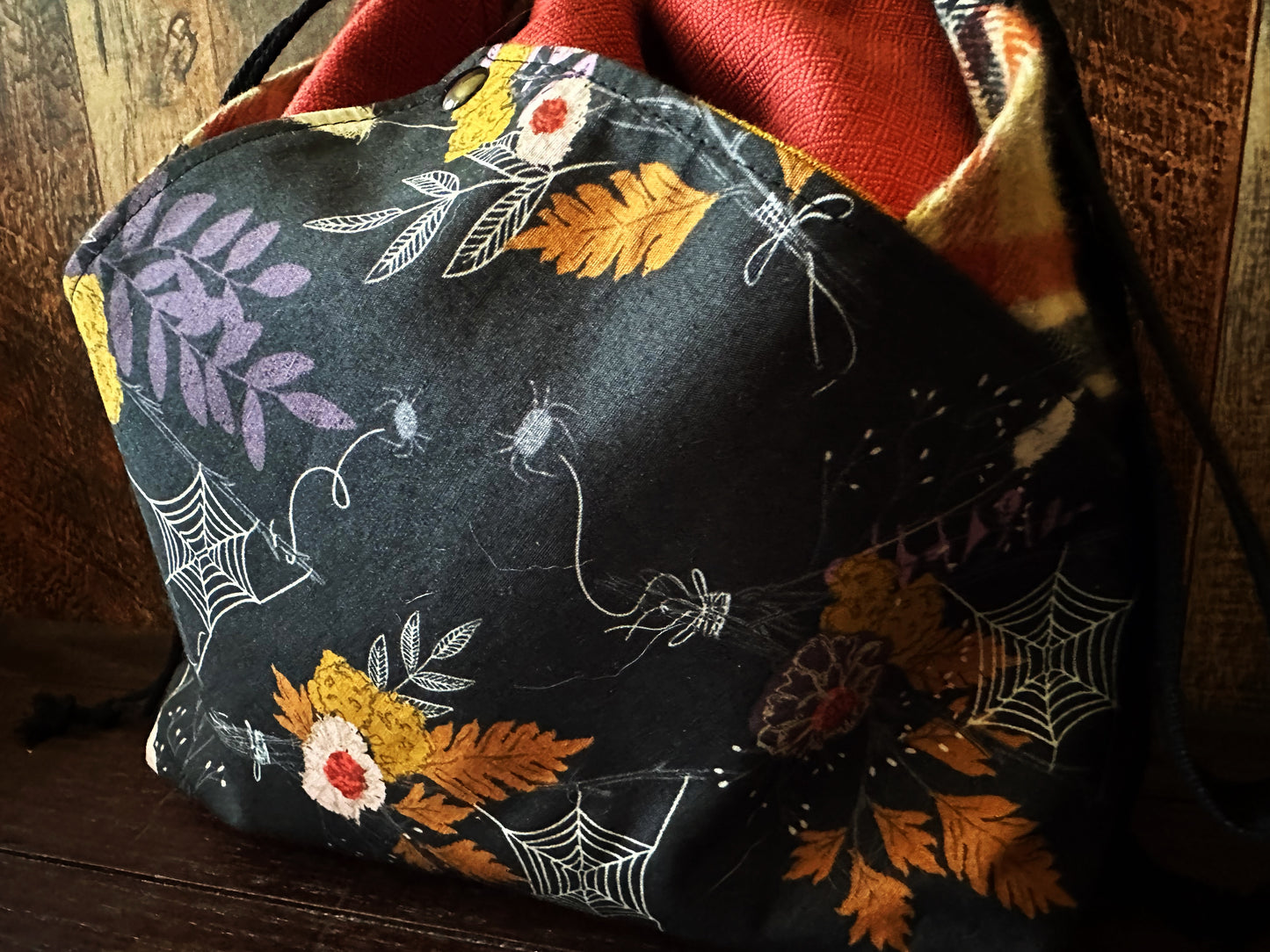 Autumn with Spiders Plenty O' Pockets Large Drawstring Pouch
