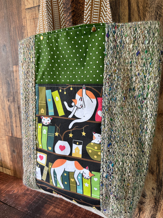 Library Cats Double Pocket Large Tote Bag