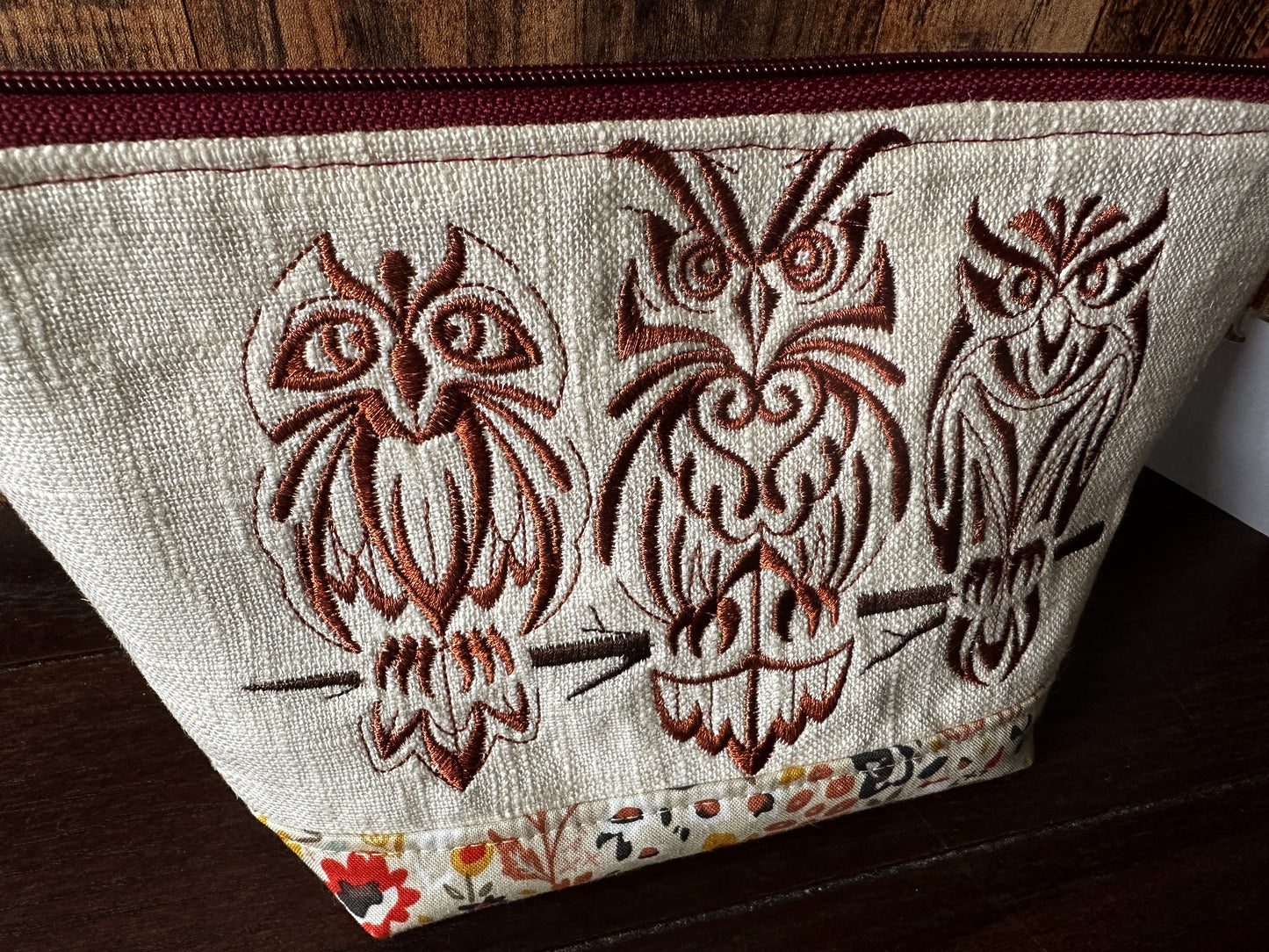 Trio of Owls Small Open Wide Spindle Bag