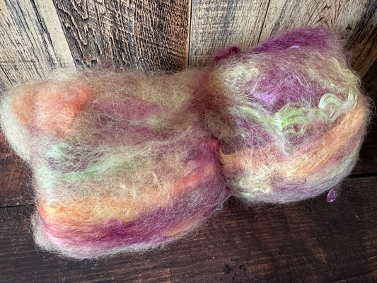 Cashgora, BFL Wool, and Silk Art Batt for Spinning or Felting ~ Warm Tones