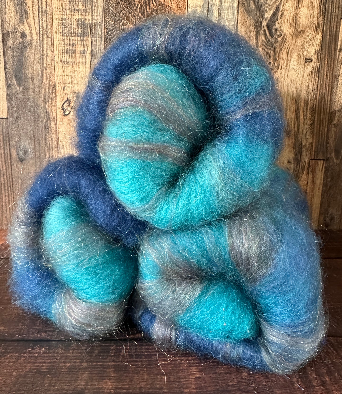 Cashgora and BFL Art Batt for Spinning or Felting ~ Blue, Turquoise, and Silver