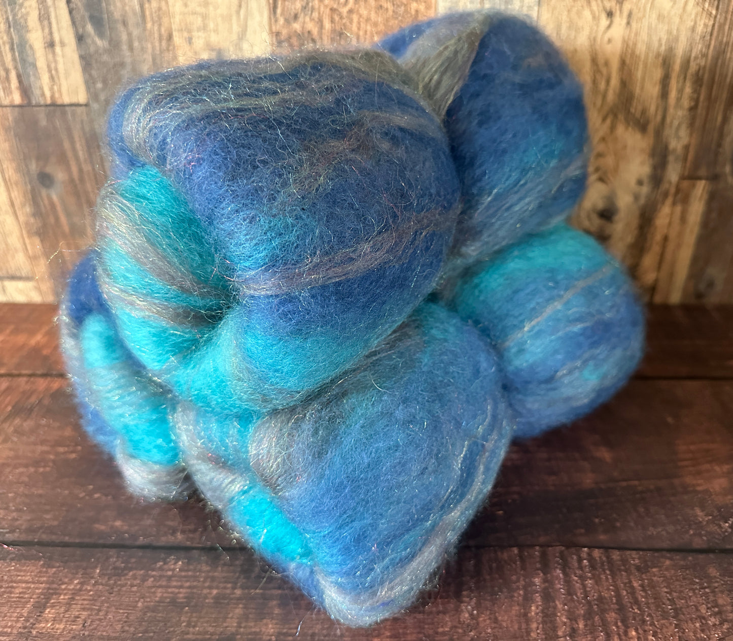 Cashgora and BFL Art Batt for Spinning or Felting ~ Blue, Turquoise, and Silver
