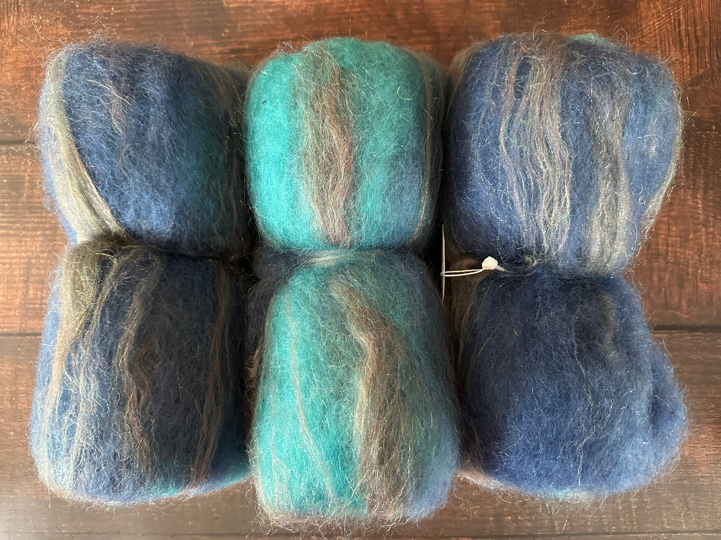 Cashgora and BFL Art Batt for Spinning or Felting ~ Blue, Turquoise, and Silver