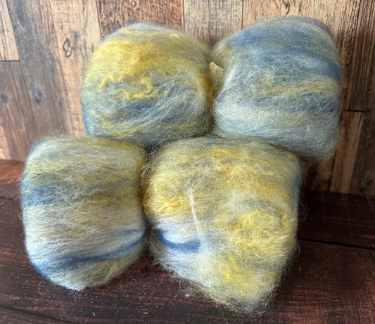 Cashgora, Merino, and Alpaca Art Batt for Spinning or Felting ~ Blues and Yellows