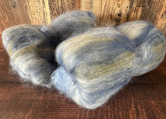 Cashgora, Merino, and Alpaca Art Batt for Spinning or Felting ~ Blues and Yellows