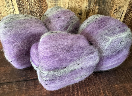 Shetland Wool and Alpaca Art Batt for Spinning or Felting ~ Purple and Gray