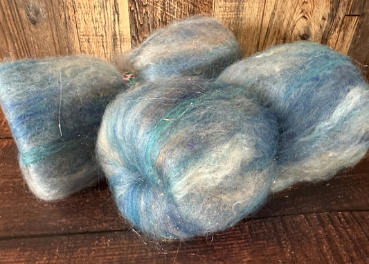 Cashgora and Shetland Art Batt for Spinning or Felting ~ Blues and Oranges